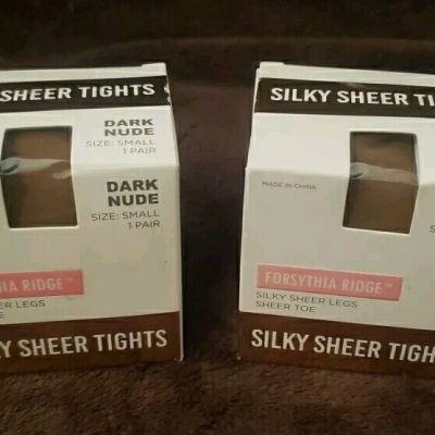 Lot Of 2 Forsythia Ridge Silky Sheer Tights Nylon Spandex Mix Small Dark Nude